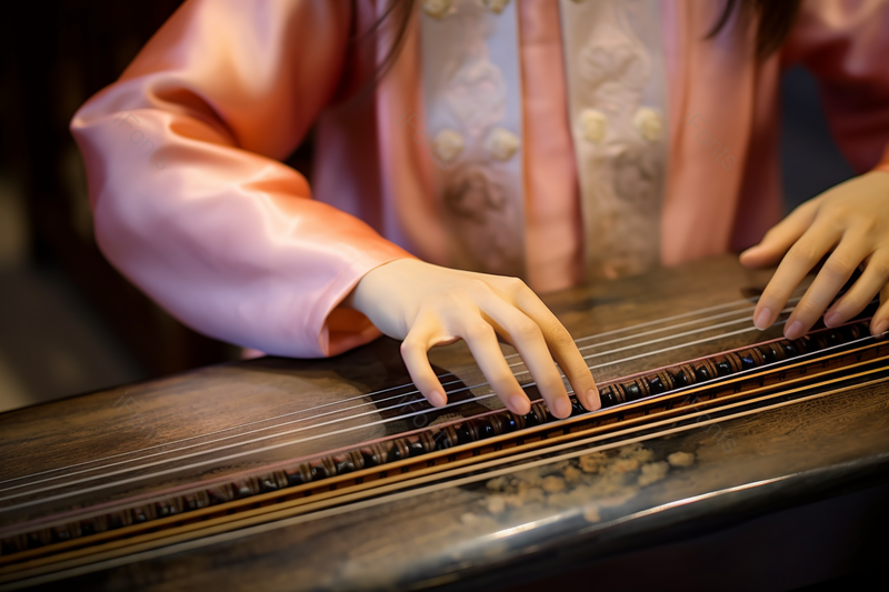 穿中国传统服饰的女性弹奏古琴图片,高清,摄影图,摄影图片,图片大全,摄影图免费下载